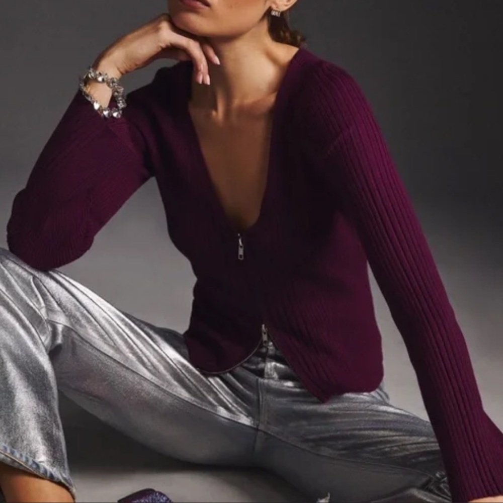 Maeve Zip Front Ribbed Cardigan - Picture 2 of 10